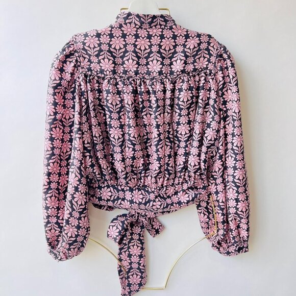 Sandro Helia silk crop top, black/pink, Size 1 - Picture 3 of 11